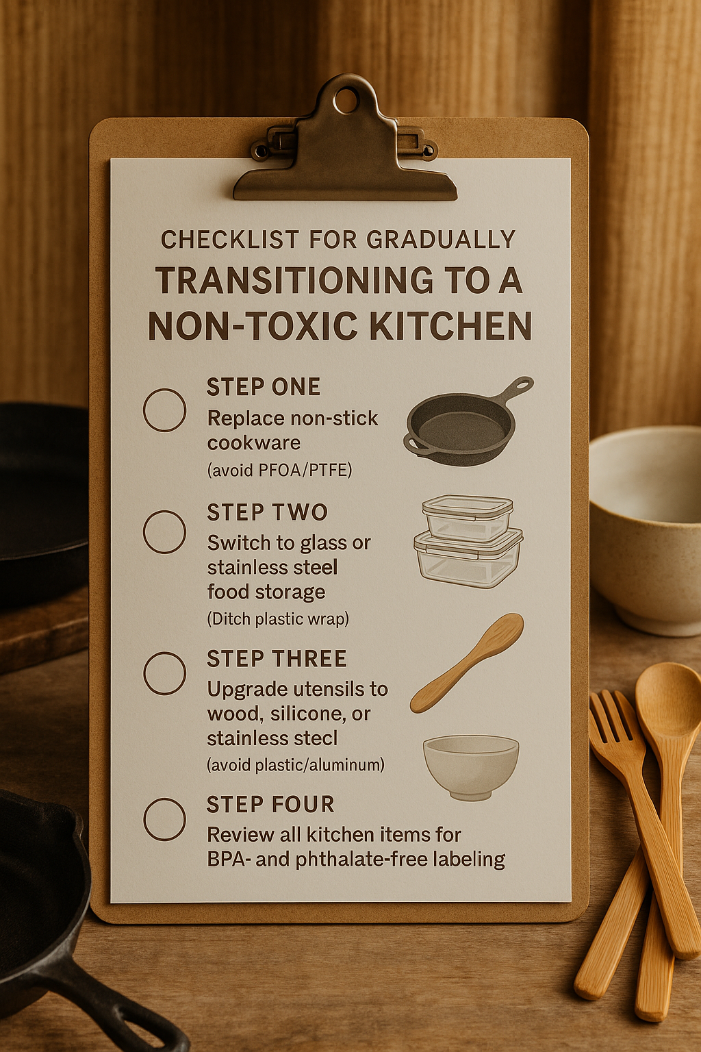 Checklist for Gradually Transitioning to a Non-Toxic Kitchen with Step-by-Step Guidelines